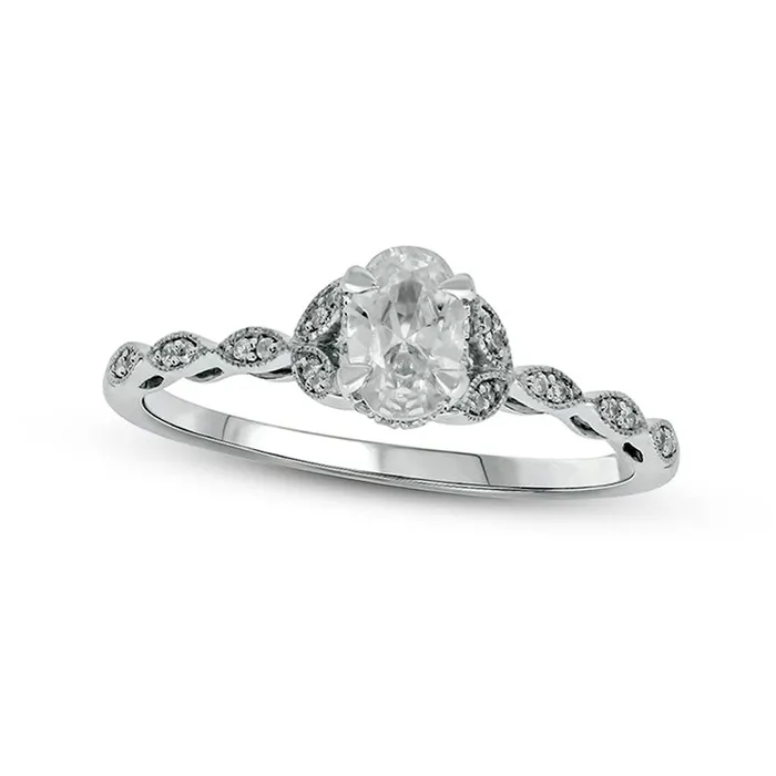 Rings Goldia 050 CT TW Oval Natural Diamond Antique VintageStyle Engagement Ring in Solid 10K White Gold II2 Rings Goldia 050 CT TW Oval Natural Diamond Antique VintageStyle Engagement Ring in Solid 10K White Gold II2