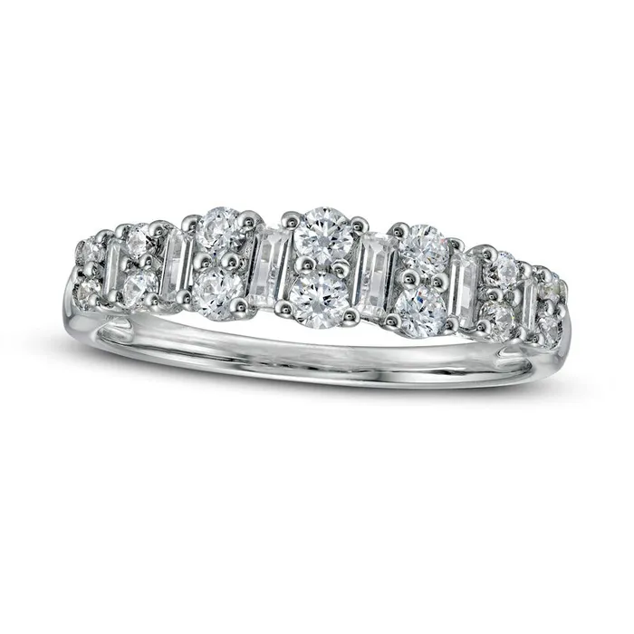 Rings Goldia 063 CT TW Baguette and Round Natural Diamond Band in Solid 14K White Gold Rings Goldia 063 CT TW Baguette and Round Natural Diamond Band in Solid 14K White Gold