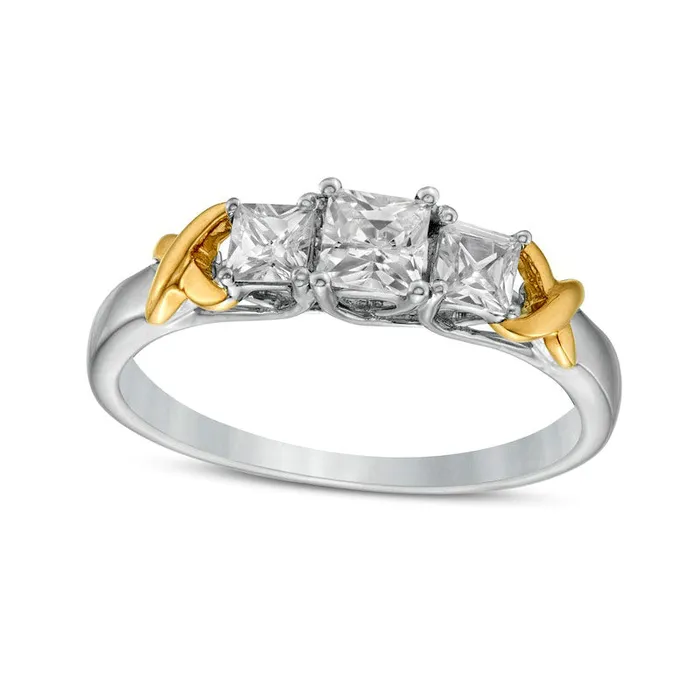 Rings Goldia 063 CT TW PrincessCut Natural Diamond Three Stone X Shank Ring in Solid 10K TwoTone Gold Rings Goldia 063 CT TW PrincessCut Natural Diamond Three Stone X Shank Ring in Solid 10K TwoTone Gold