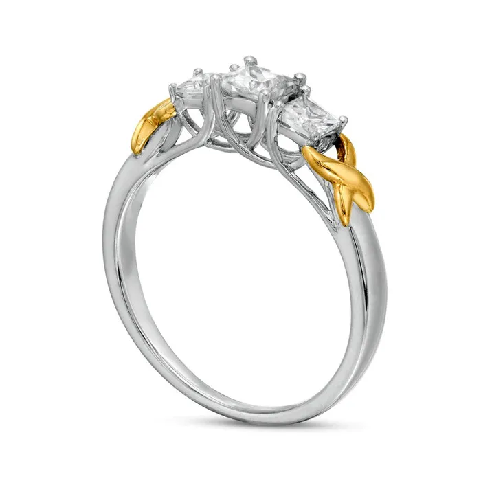 Rings Goldia 063 CT TW PrincessCut Natural Diamond Three Stone X Shank Ring in Solid 10K TwoTone Gold Rings Goldia 063 CT TW PrincessCut Natural Diamond Three Stone X Shank Ring in Solid 10K TwoTone Gold