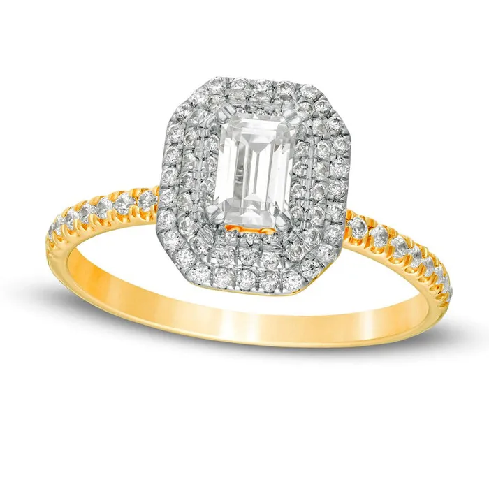 Rings Goldia 075 CT TW EmeraldCut Natural Diamond Double Octagonal Frame Engagement Ring in Solid 14K Gold Rings Goldia 075 CT TW EmeraldCut Natural Diamond Double Octagonal Frame Engagement Ring in Solid 14K Gold