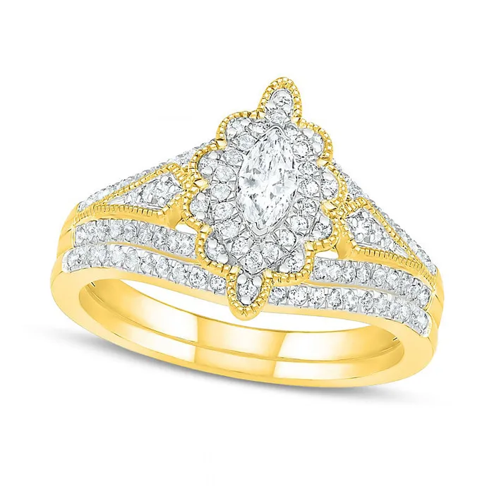 Rings Goldia 075 CT TW Marquise Natural Diamond Scallop Edge Frame Antique VintageStyle Bridal Engagement Ring Set in Solid 10K Yellow Gold Rings Goldia 075 CT TW Marquise Natural Diamond Scallop Edge Frame Antique VintageStyle Bridal Engagement Ring Set in Solid 10K Yellow Gold
