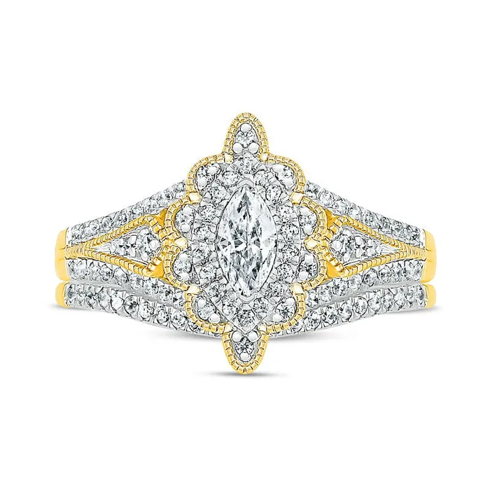 Rings Goldia 075 CT TW Marquise Natural Diamond Scallop Edge Frame Antique VintageStyle Bridal Engagement Ring Set in Solid 10K Yellow Gold Rings Goldia 075 CT TW Marquise Natural Diamond Scallop Edge Frame Antique VintageStyle Bridal Engagement Ring Set in Solid 10K Yellow Gold
