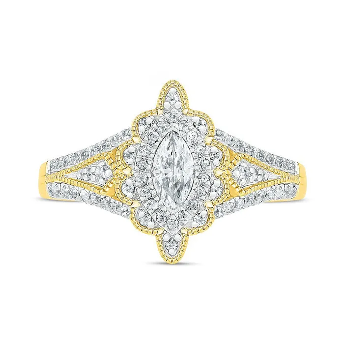 Rings Goldia 075 CT TW Marquise Natural Diamond Scallop Edge Frame Antique VintageStyle Bridal Engagement Ring Set in Solid 10K Yellow Gold Rings Goldia 075 CT TW Marquise Natural Diamond Scallop Edge Frame Antique VintageStyle Bridal Engagement Ring Set in Solid 10K Yellow Gold