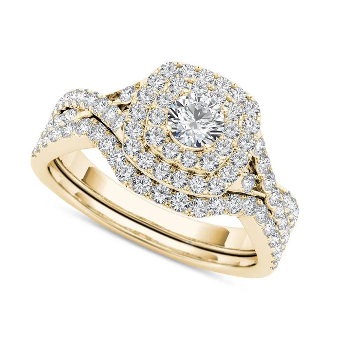 Rings Goldia 088 CT TW Natural Diamond Double Cushion Frame Twist Bridal Engagement Ring Set in Solid 14K Gold Rings Goldia 088 CT TW Natural Diamond Double Cushion Frame Twist Bridal Engagement Ring Set in Solid 14K Gold