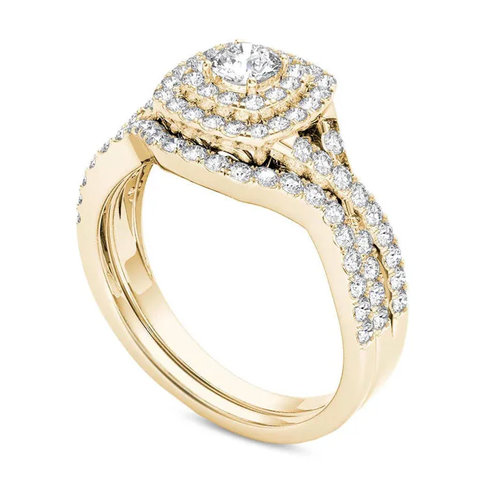 Rings Goldia 088 CT TW Natural Diamond Double Cushion Frame Twist Bridal Engagement Ring Set in Solid 14K Gold Rings Goldia 088 CT TW Natural Diamond Double Cushion Frame Twist Bridal Engagement Ring Set in Solid 14K Gold