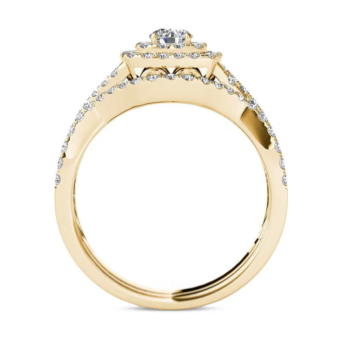 Rings Goldia 088 CT TW Natural Diamond Double Cushion Frame Twist Bridal Engagement Ring Set in Solid 14K Gold Rings Goldia 088 CT TW Natural Diamond Double Cushion Frame Twist Bridal Engagement Ring Set in Solid 14K Gold