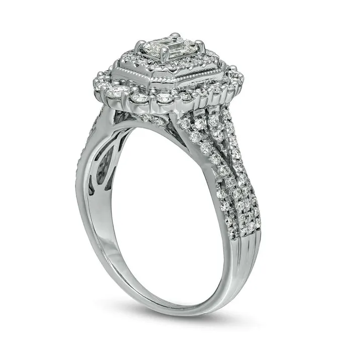 Rings Goldia 10 CT TW EmeraldCut Natural Diamond Double Octagonal Frame Split Shank Antique VintageStyle Engagement Ring in Solid 14K White Gold Rings Goldia 10 CT TW EmeraldCut Natural Diamond Double Octagonal Frame Split Shank Antique VintageStyle Engagement Ring in Solid 14K White Gold
