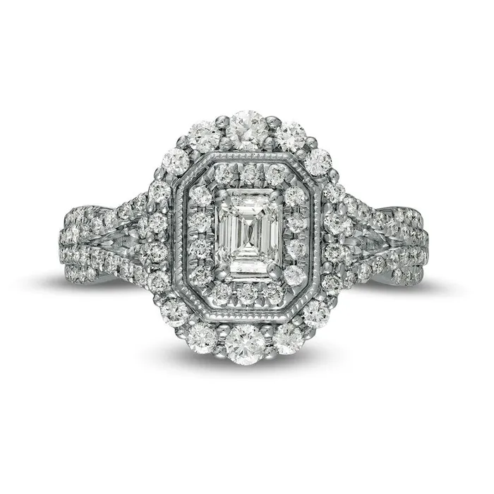 Rings Goldia 10 CT TW EmeraldCut Natural Diamond Double Octagonal Frame Split Shank Antique VintageStyle Engagement Ring in Solid 14K White Gold Rings Goldia 10 CT TW EmeraldCut Natural Diamond Double Octagonal Frame Split Shank Antique VintageStyle Engagement Ring in Solid 14K White Gold