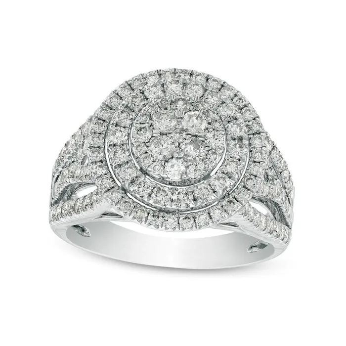 Rings Goldia 15 CT TW MultiNatural Diamond Double Frame MultiRow Ring in Solid 10K White Gold Rings Goldia 15 CT TW MultiNatural Diamond Double Frame MultiRow Ring in Solid 10K White Gold