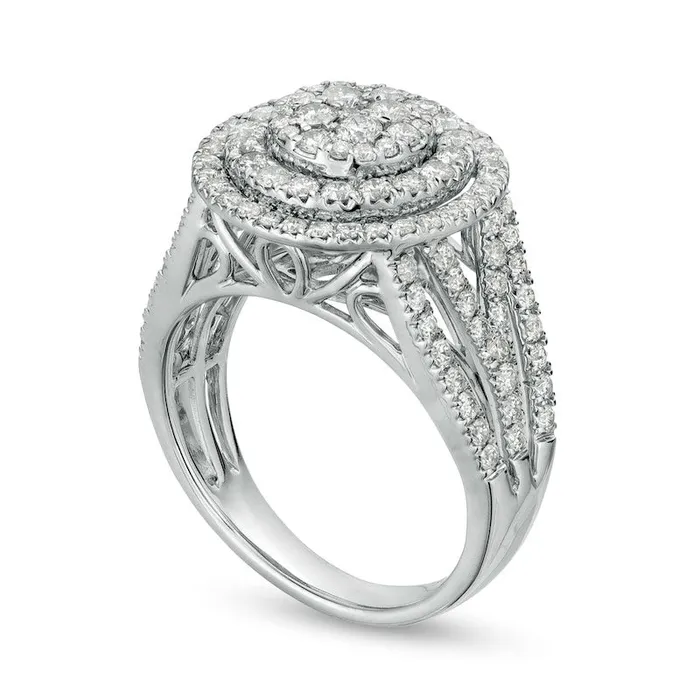 Rings Goldia 15 CT TW MultiNatural Diamond Double Frame MultiRow Ring in Solid 10K White Gold Rings Goldia 15 CT TW MultiNatural Diamond Double Frame MultiRow Ring in Solid 10K White Gold