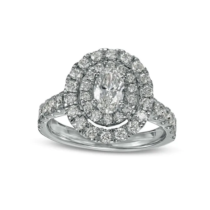 Rings Goldia 15 CT TW Oval Natural Diamond Double Frame Engagement Ring in Solid 14K White Gold ISI2 Rings Goldia 15 CT TW Oval Natural Diamond Double Frame Engagement Ring in Solid 14K White Gold ISI2