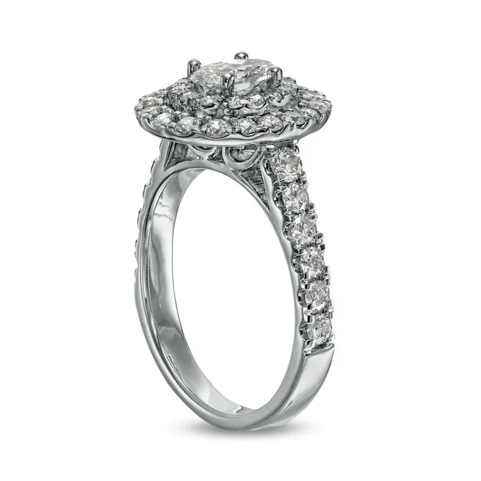 Rings Goldia 15 CT TW Oval Natural Diamond Double Frame Engagement Ring in Solid 14K White Gold ISI2 Rings Goldia 15 CT TW Oval Natural Diamond Double Frame Engagement Ring in Solid 14K White Gold ISI2