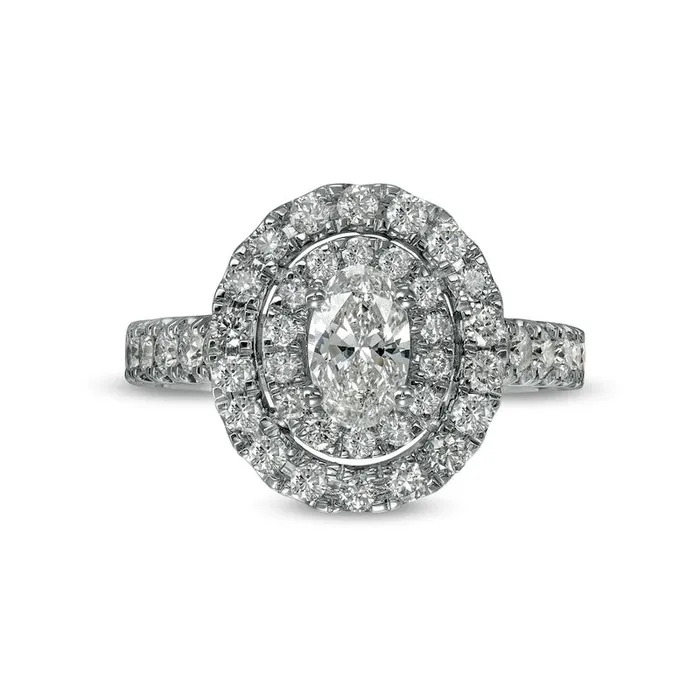 Rings Goldia 15 CT TW Oval Natural Diamond Double Frame Engagement Ring in Solid 14K White Gold ISI2 Rings Goldia 15 CT TW Oval Natural Diamond Double Frame Engagement Ring in Solid 14K White Gold ISI2