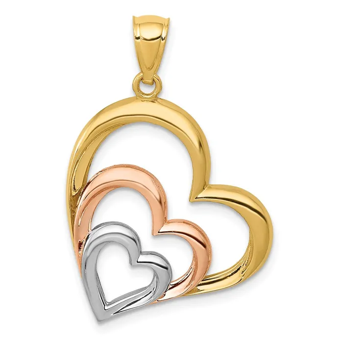 Rings Goldia 14k Twotone Gold and White Rhodium Polished 3 Hearts Pendant
