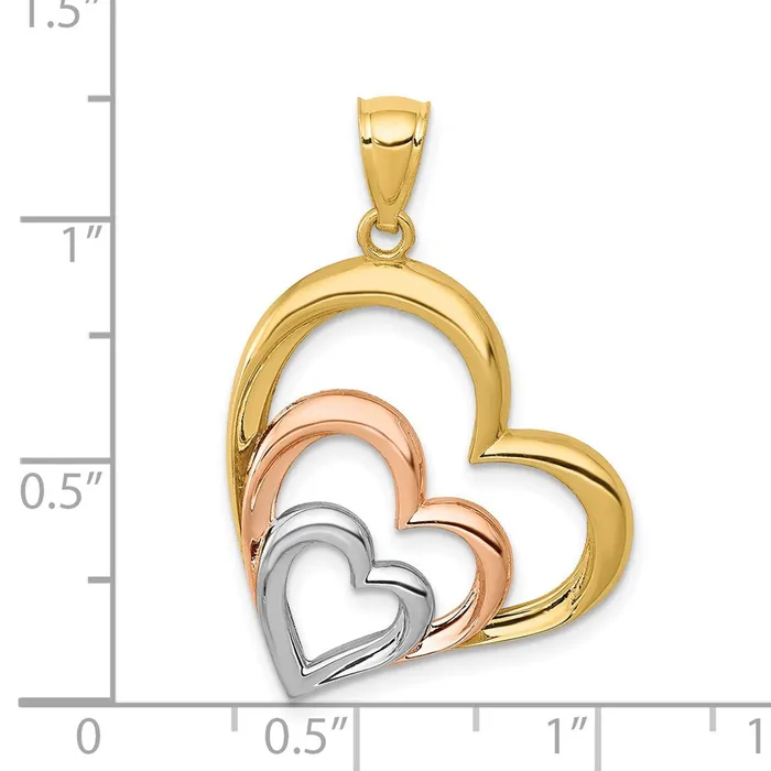 Rings Goldia 14k Twotone Gold and White Rhodium Polished 3 Hearts Pendant