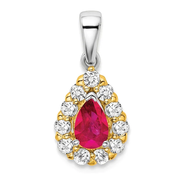 Rings Goldia 14k TwoTone Gold Pear Ruby and Real Diamond Halo Pendant