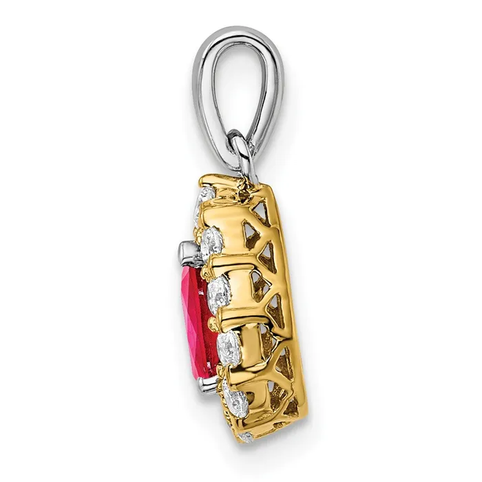 Rings Goldia 14k TwoTone Gold Pear Ruby and Real Diamond Halo Pendant