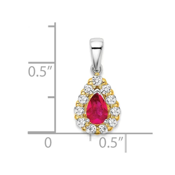 Rings Goldia 14k TwoTone Gold Pear Ruby and Real Diamond Halo Pendant