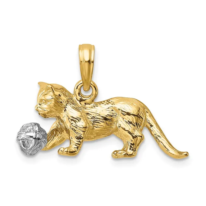Rings Goldia 14k Twotone Gold Twotone Gold 3D Cat Playing with Moveable Ball Charm Rings Goldia 14k Twotone Gold Twotone Gold 3D Cat Playing with Moveable Ball Charm