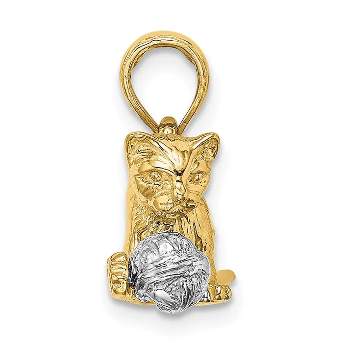 Rings Goldia 14k Twotone Gold Twotone Gold 3D Cat Playing with Moveable Ball Charm