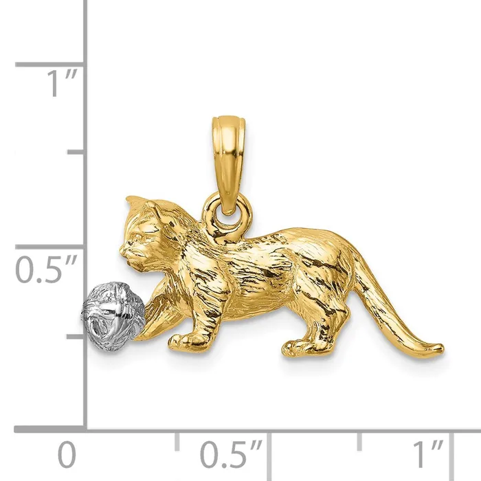 Rings Goldia 14k Twotone Gold Twotone Gold 3D Cat Playing with Moveable Ball Charm