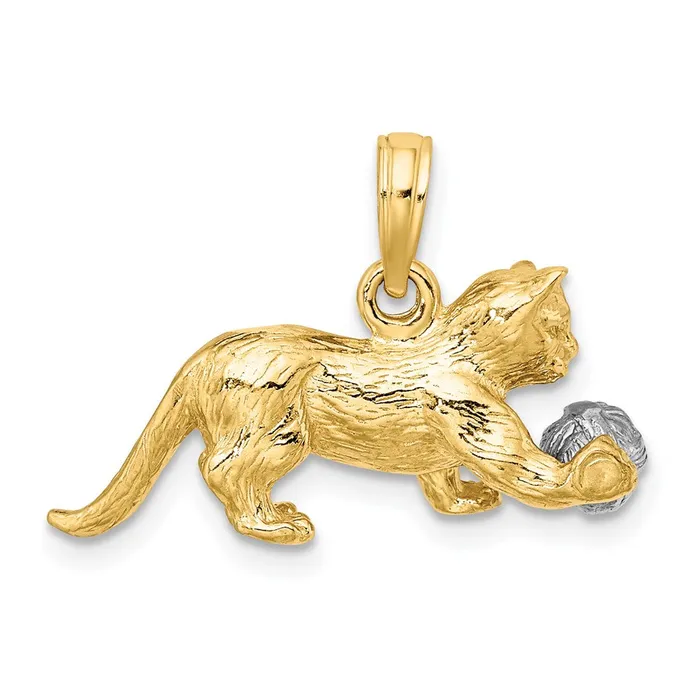 Rings Goldia 14k Twotone Gold Twotone Gold 3D Cat Playing with Moveable Ball Charm
