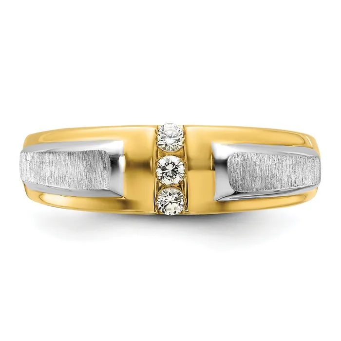 Rings Goldia 14k Twotone Two Tone 18 Ct Lab Grown Diamond VSSI G Polished and Satin Mens Three Stone Ring
