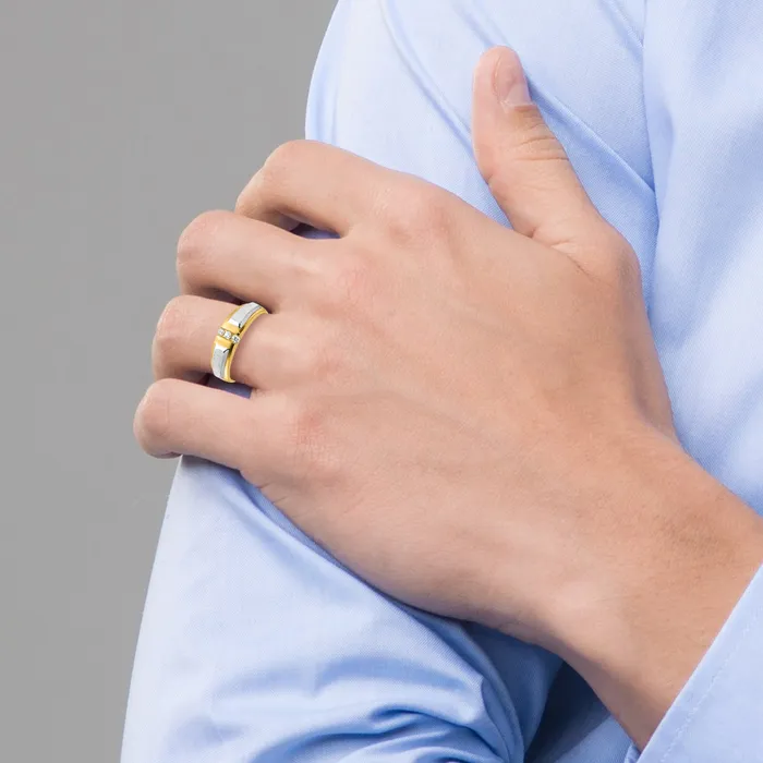 Rings Goldia 14k Twotone Two Tone 18 Ct Lab Grown Diamond VSSI G Polished and Satin Mens Three Stone Ring
