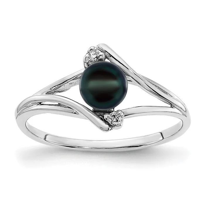 Rings Goldia 14k White Gold 5mm Black FW Cultured Pearl VS Diamond ring