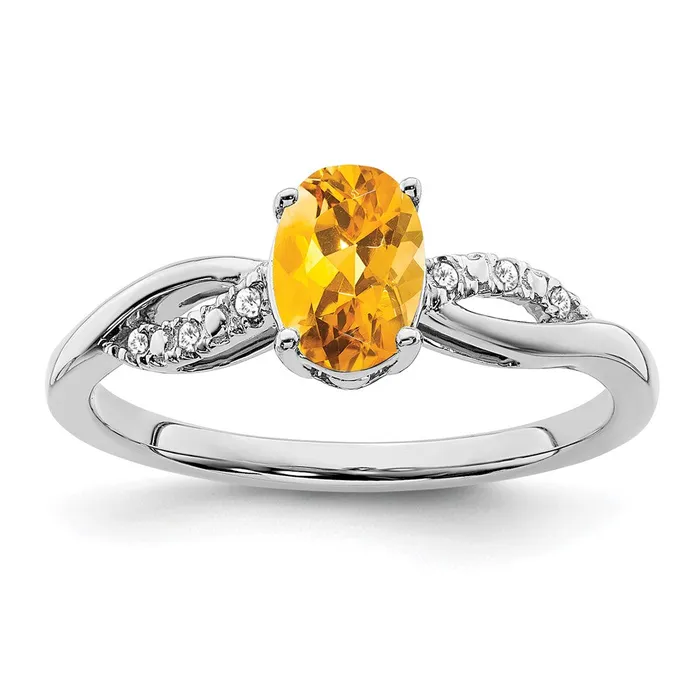 Rings Goldia 14k White Gold Oval Citrine and Real Diamond Ring