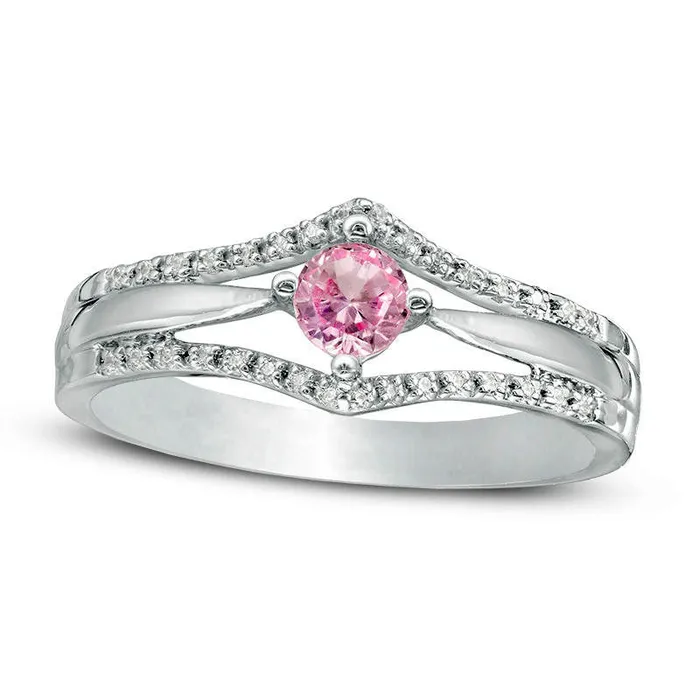 Rings Goldia 40mm LabCreated Pink Sapphire and 010 CT TW Diamond Double Chevron Promise Ring in Sterling Silver