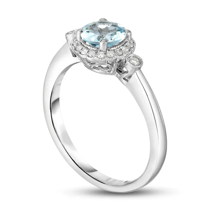 Rings Goldia 60mm Aquamarine and 010 CT TW Natural Diamond Frame Antique VintageStyle Ring in Solid 14K White Gold Size 7 Rings Goldia 60mm Aquamarine and 010 CT TW Natural Diamond Frame Antique VintageStyle Ring in Solid 14K White Gold Size 7