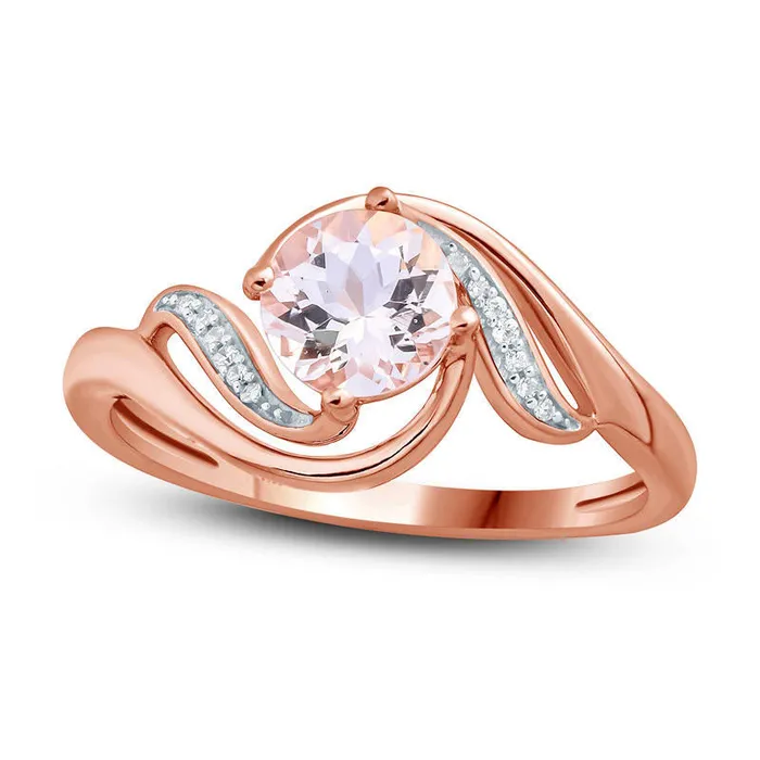 Rings Goldia 60mm Morganite and Natural Diamond Accent Swirl Bypass Ring in Solid 10K Rose Gold Rings Goldia 60mm Morganite and Natural Diamond Accent Swirl Bypass Ring in Solid 10K Rose Gold