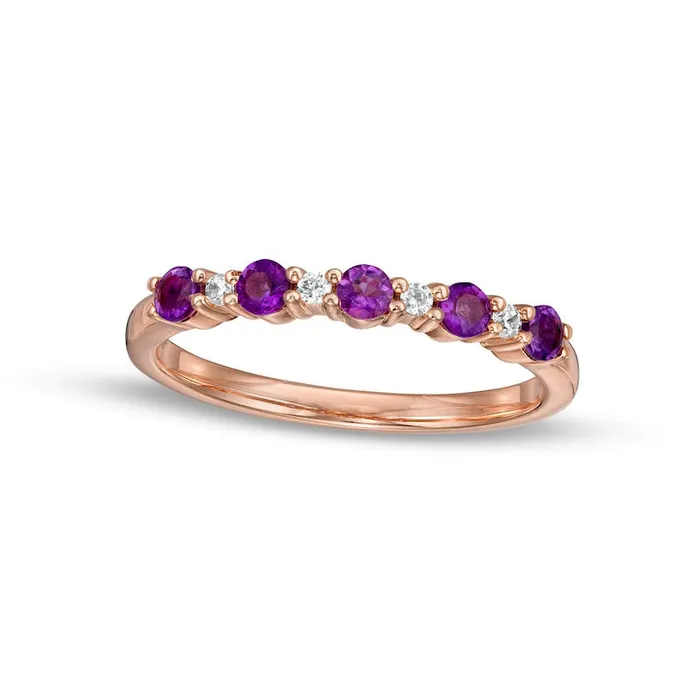 Rings Goldia Amethyst and 005 CT TW Natural Diamond Alternating Five Stone Stackable Ring in Solid 14K Rose Gold Rings Goldia Amethyst and 005 CT TW Natural Diamond Alternating Five Stone Stackable Ring in Solid 14K Rose Gold
