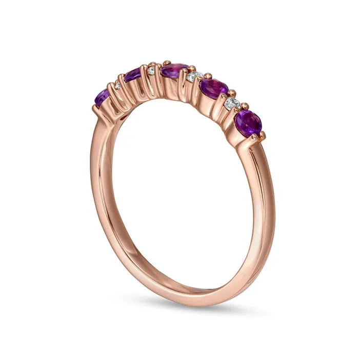 Rings Goldia Amethyst and 005 CT TW Natural Diamond Alternating Five Stone Stackable Ring in Solid 14K Rose Gold Rings Goldia Amethyst and 005 CT TW Natural Diamond Alternating Five Stone Stackable Ring in Solid 14K Rose Gold