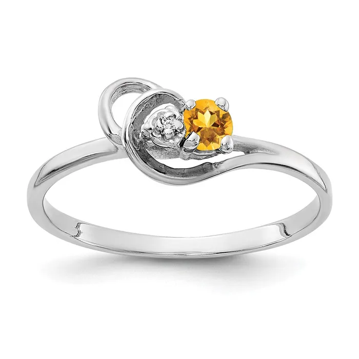 Rings Goldiacom 14k White Gold 3mm Citrine VS Real Diamond ring