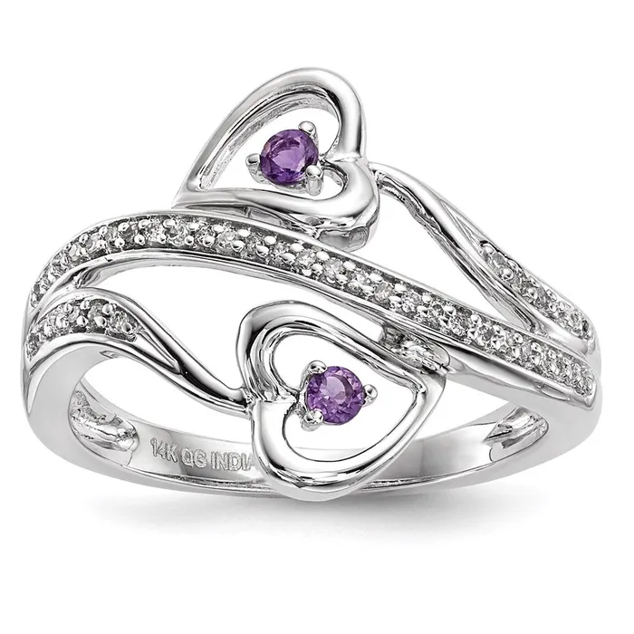 Rings Goldiacom 14k White Gold Amethyst Hearts Ring
