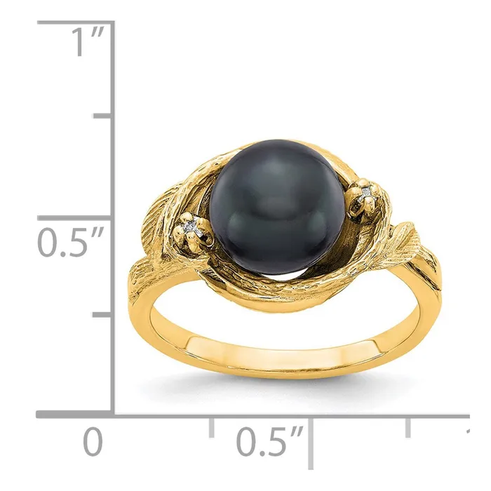 Rings Goldiacom 14K Yellow Gold 75mm Black FW Cultured Pearl A Real Diamond ring