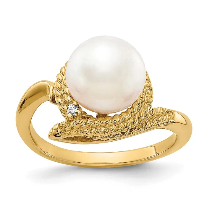 Rings Goldiacom 14K Yellow Gold 85mm FW Cultured Pearl VS Real Diamond ring Rings Goldiacom 14K Yellow Gold 85mm FW Cultured Pearl VS Real Diamond ring