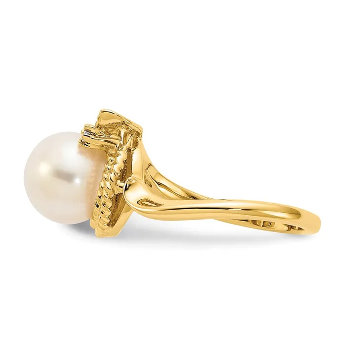 Rings Goldiacom 14K Yellow Gold 85mm FW Cultured Pearl VS Real Diamond ring