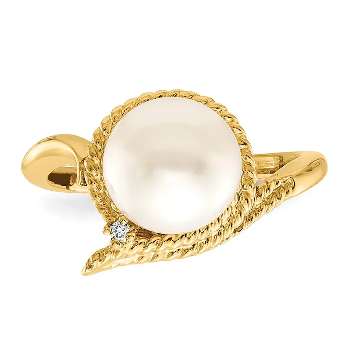 Rings Goldiacom 14K Yellow Gold 85mm FW Cultured Pearl VS Real Diamond ring