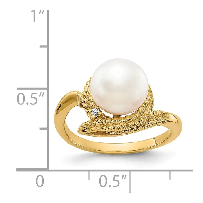 Rings Goldiacom 14K Yellow Gold 85mm FW Cultured Pearl VS Real Diamond ring