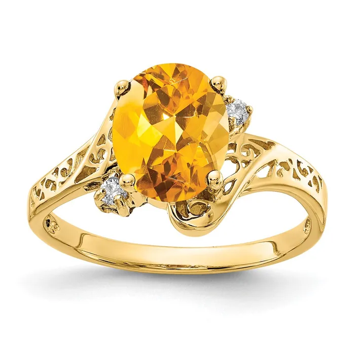Rings Goldiacom 14K Yellow Gold 9x7mm Oval Citrine AAA Real Diamond ring Rings Goldiacom 14K Yellow Gold 9x7mm Oval Citrine AAA Real Diamond ring