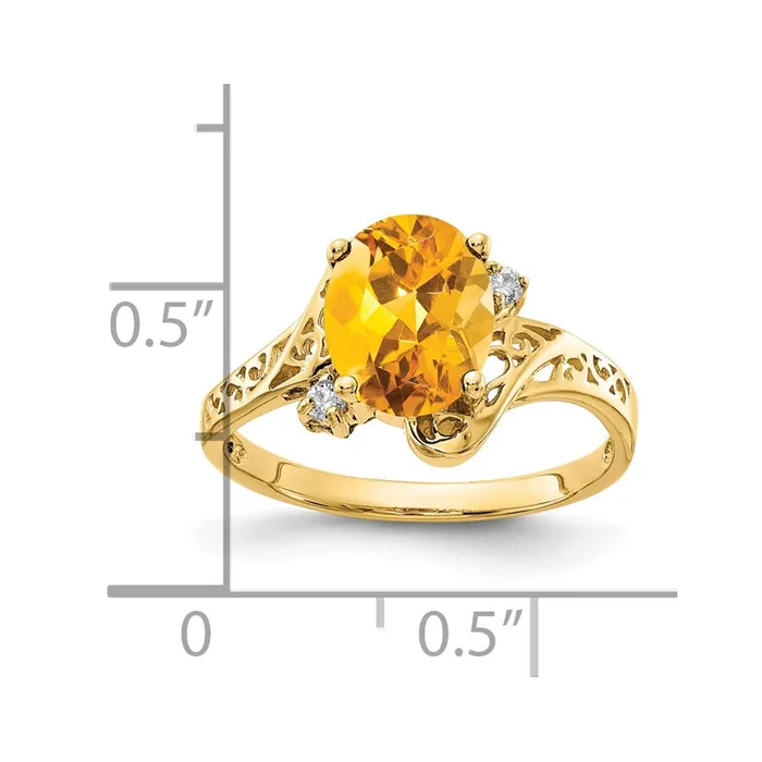Rings Goldiacom 14K Yellow Gold 9x7mm Oval Citrine AAA Real Diamond ring