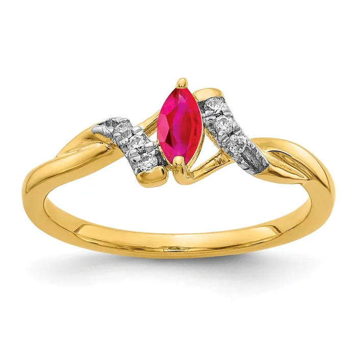 Rings Goldiacom 14K Yellow Gold Real Diamond and Marquise Ruby Ring