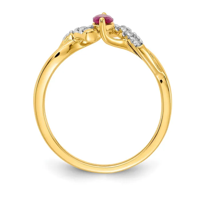 Rings Goldiacom 14K Yellow Gold Real Diamond and Marquise Ruby Ring