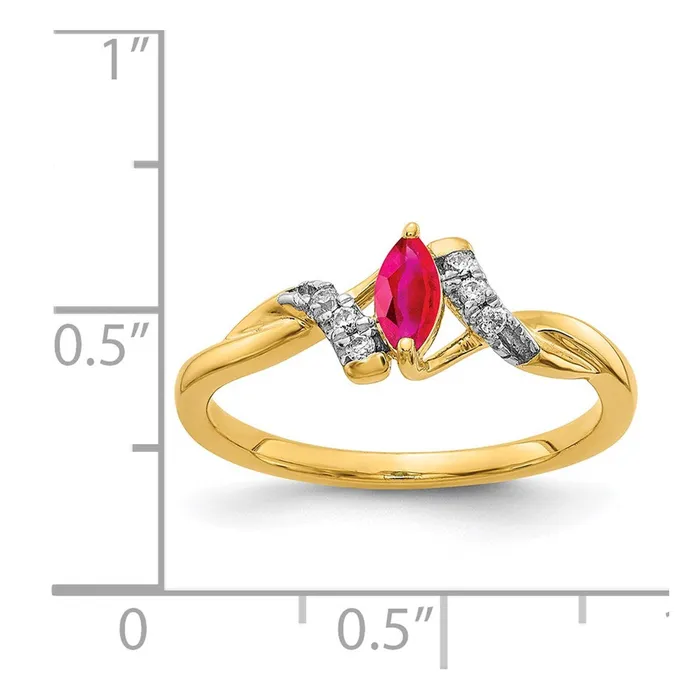 Rings Goldiacom 14K Yellow Gold Real Diamond and Marquise Ruby Ring