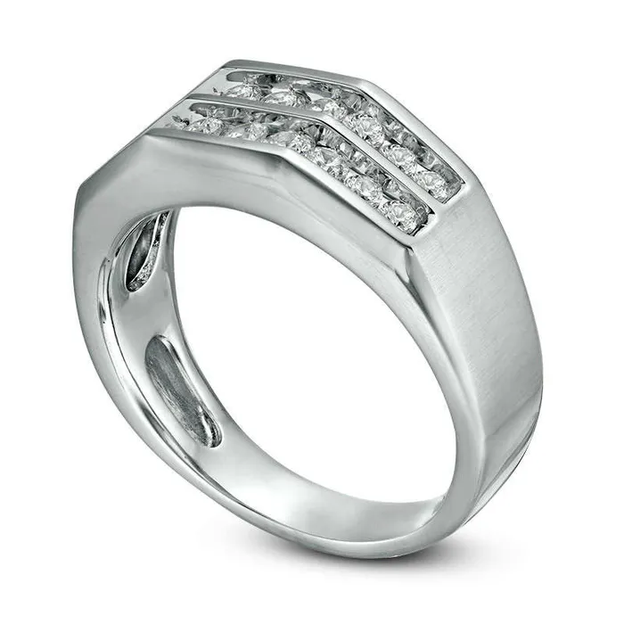 Rings Goldia Mens 075 CT TW Natural Diamond Double Row ChannelSet Anniversary Band in Solid 10K White Gold Rings Goldia Mens 075 CT TW Natural Diamond Double Row ChannelSet Anniversary Band in Solid 10K White Gold
