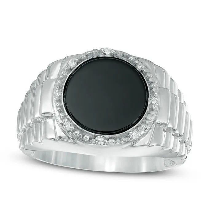 Rings Goldia Mens Onyx and Natural Diamond Accent Stepped Shank Signet Style Ring in Solid 10K White Gold Rings Goldia Mens Onyx and Natural Diamond Accent Stepped Shank Signet Style Ring in Solid 10K White Gold